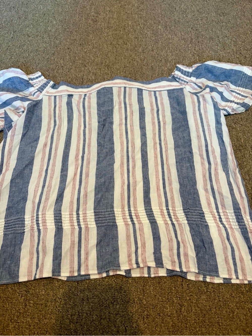Reitmans Striped Off-the-Shoulder Linen Blend Blouse Coastal Boho Lightweight - Picture 4 of 6